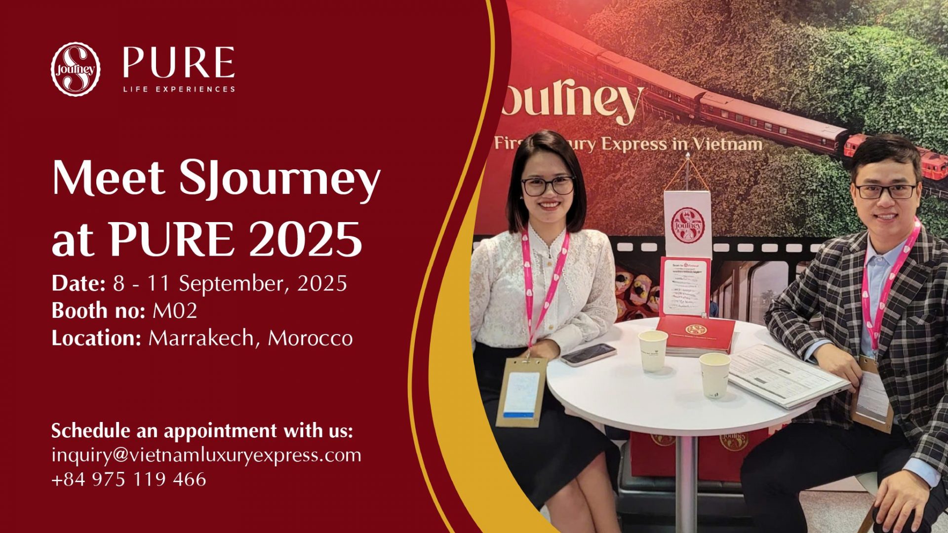 SJourney Luxury Train to Join PURE 2025 in Marrakech 1 SJourney Luxury Train will showcase Vietnam’s premier luxury rail experience at PURE 2025 in Marrakech
