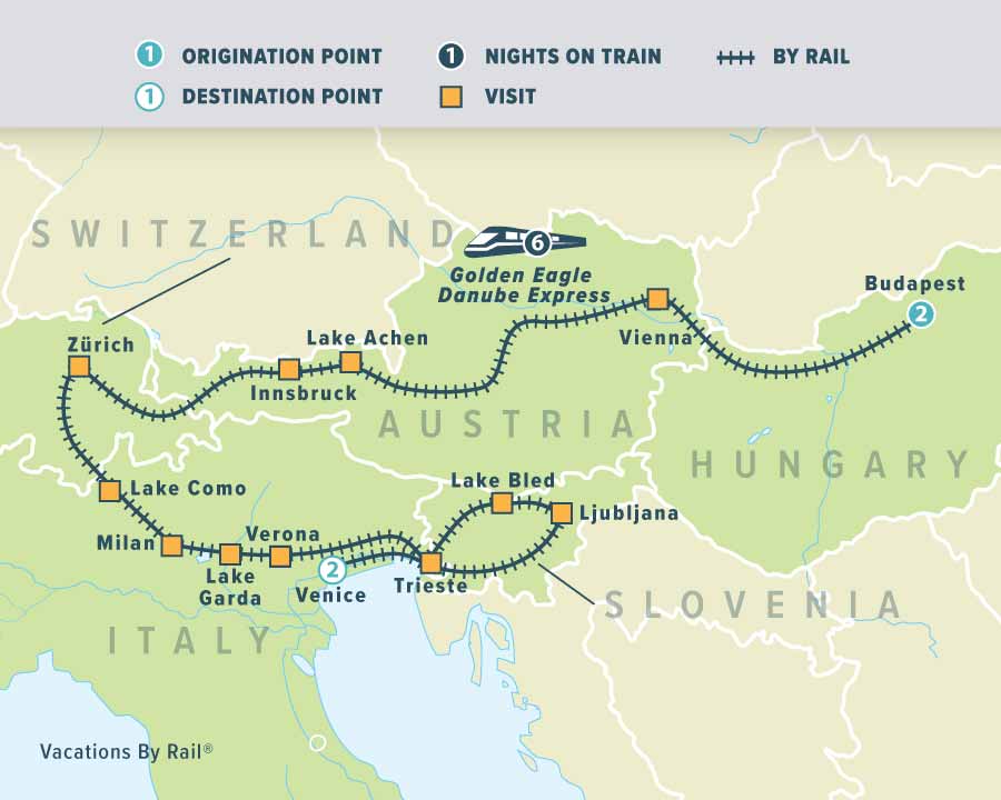 GOLDEN EAGLE DANUBE EXPRESS of Europe route map