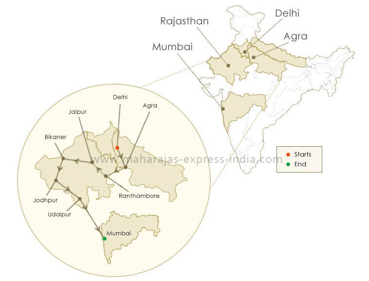 MAHARAJAS' EXPRESS of India route map