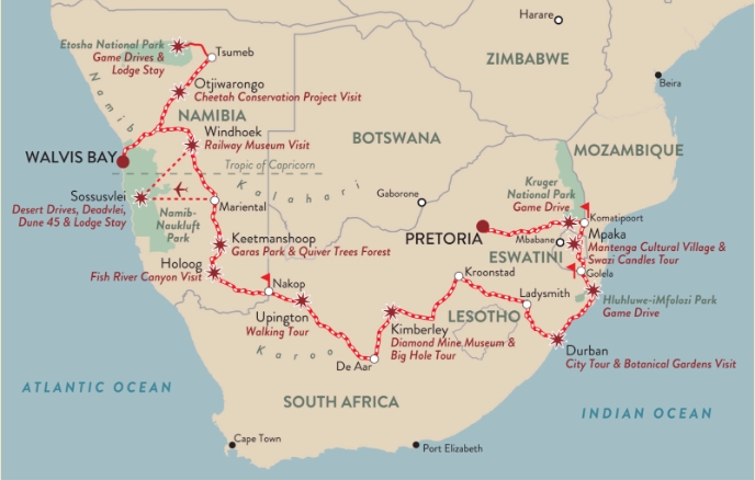 SHONGOLOLO EXPRESS of Southern Africa map ride