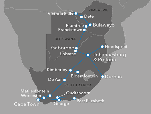 THE BLUE TRAIN of South Africa route map