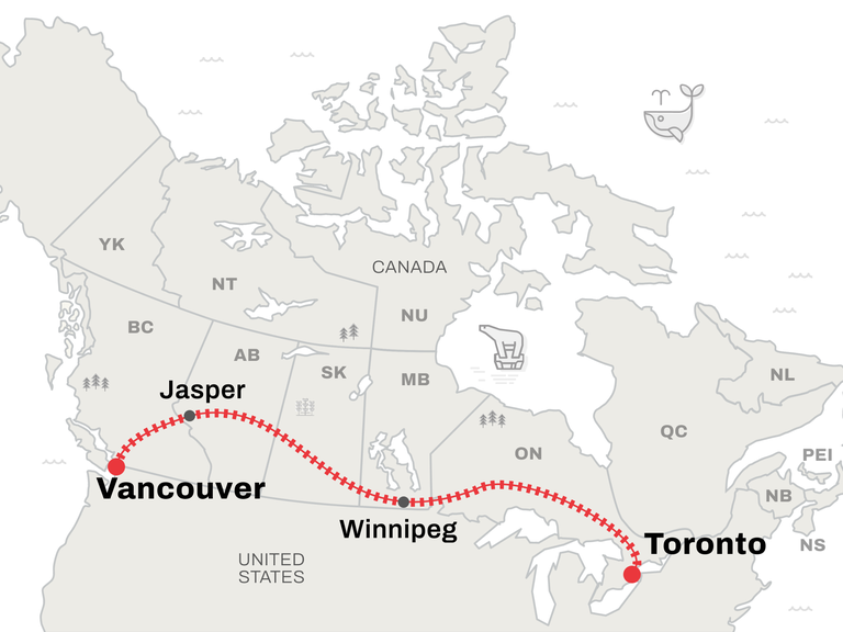 THE CANADIAN luxury train ride map