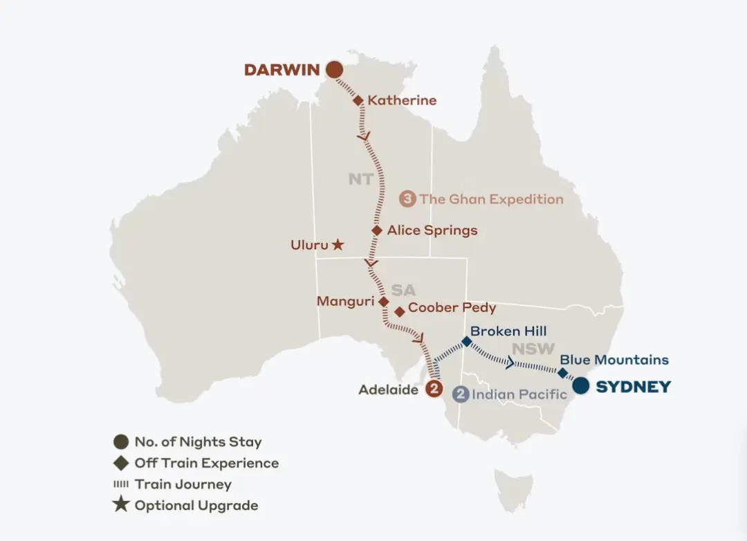 THE GHAN of Australia route map