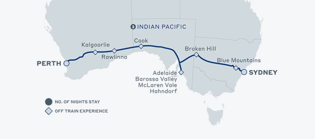 THE INDIAN PACIFIC of Australia map