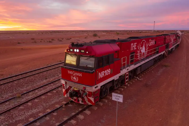 The-Ghan-train Loco-Sunset